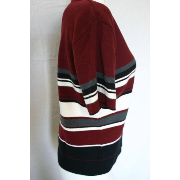 Definitely Womens V-Neck Striped Sweater Red Black White Short Sleeve Size Large - Picture 3 of 6